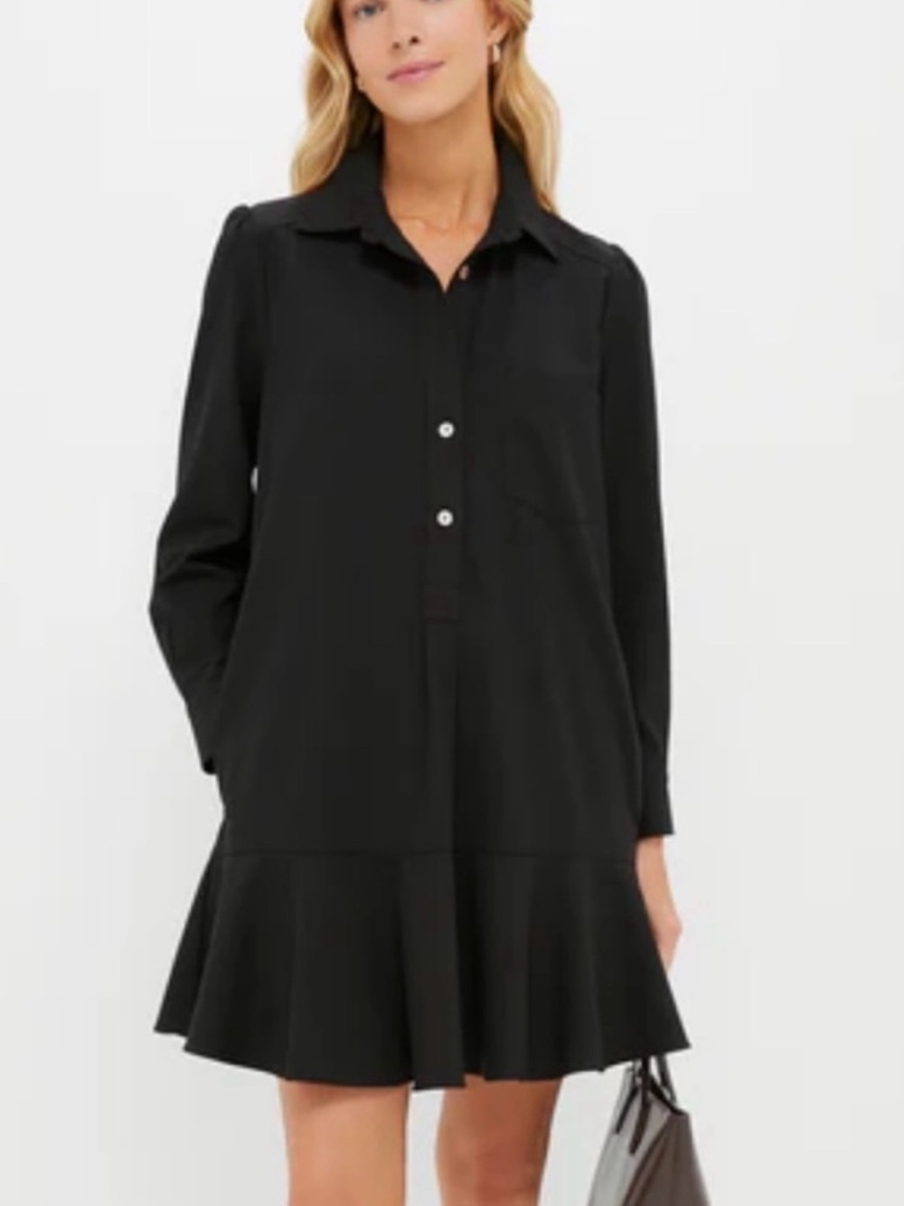 Pomander Place Black Long Sleeve Shirt Dress with Ruffle Hem